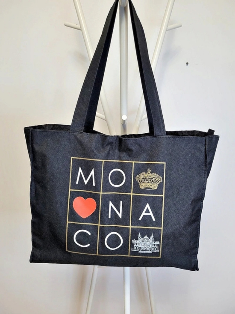 Monaco Black Canvas Tote Bag Zipper Closure